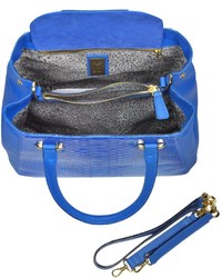 Ghibli Blue Python And Leather Tote Wdetachable Shoulder Strap