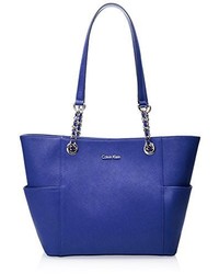 Calvin Klein Key Item Saffiano Leather Tote Handbag Royal Blue