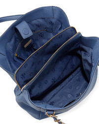 Tory Burch Harper Center Zip Leather Tote Bag Blue