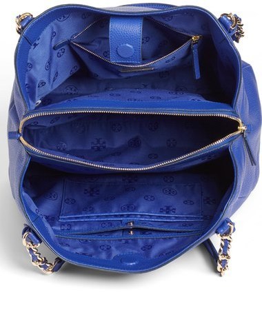 Leather tote Tory Burch Blue in Leather - 25714653