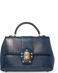 Dolce & Gabbana Lucia Lizard Effect Leather Tote Navy