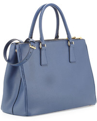 Prada Medium Saffiano Double Zip Executive Tote Bag Blue