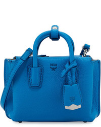 MCM Milla X Mini Leather Tote Bag Tile Blue