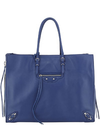 Balenciaga Papier A4 Side Zip Leather Tote Bag Bleu