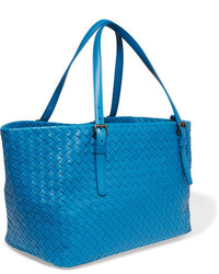 Bottega Veneta Shopper Medium Intrecciato Leather Tote Blue