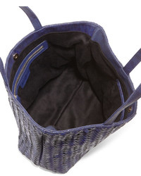 Neiman Marcus Woven Faux Leather Reptile Tote Bag Cobalt