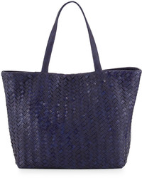 Neiman Marcus Woven Faux Leather Reptile Tote Bag Cobalt