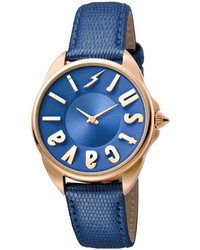 Just Cavalli 34mm Logo Stainless Steel Watch W Leather Strap Rose Goldenblue