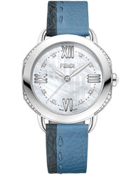 Fendi 36mm Selleria Leather Strap Watch Blue