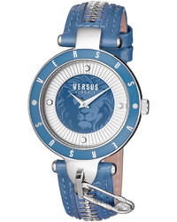 Versus By Versace 37mm Key Biscayne Ii Watch W Leather Zipper Strap Blue