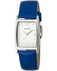 Pedre 7225sx Silver Tone Watch With Blue Patent Leather Strap