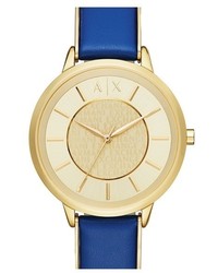 Ax Armani Exchange Leather Strap Watch 38mm Blue Gold
