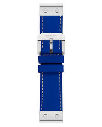 Brera 22mm Calfskin Leather Watch Strap Cerulean Blue Silver