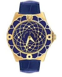 Julius Legend Capitol 18k Gold Blue Crocodile Leather Watch