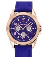 Vince Camuto Crystal Subdial Leather Strap Watch 42mm