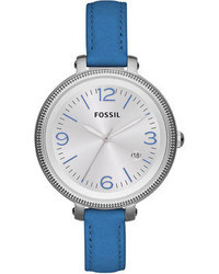 Fossil Georgia Blue Leather Strap Watch 42mm Es3279