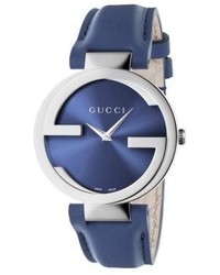 Gucci Interlocking Stainless Steel Leather Strap Watchblue