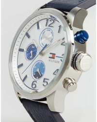 Tommy Hilfiger Jackson Leather Watch In Navy 1791240