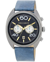 Vince Camuto Light Blue Leather Strap Watch 44mm Vc1053lbsv