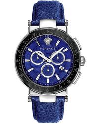 Versace Mystique Sport Blue Leather Strap Chronograph Watch