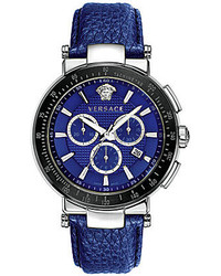 Versace Mystique Sport Blue Leather Strap Chronograph Watch