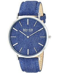 Soco New York Unisex 51032 Soho Quartz Blue Denim Covered Genuine Leather Strap Watch
