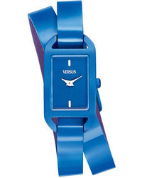 Versus By Versace Watch Ibiza Blue Patent Leather Wrap Strap 26x20mm Sgq03 0013