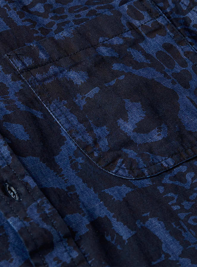 Topman Indigo Patchwork Leopard Print Short Sleeve Denim Shirt, $55 ...