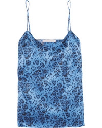 Stella McCartney Ellie Leaping Leopard Print Stretch Silk Satin Camisole Blue