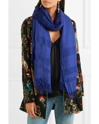 Etro Fringed Cashmere And Silk Blend Scarf Blue