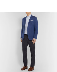 Canali Blue Kei Slim Fit Linen And Wool Blend Suit Jacket