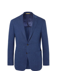 Canali Blue Kei Slim Fit Linen And Wool Blend Suit Jacket