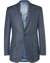 Richard James Blue Slim Fit Slub Linen And Wool Blend Puppytooth Suit Jacket
