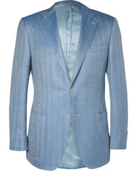 Canali Blue Wool Linen And Silk Blend Blazer