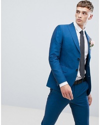 MOSS BROS Moss London Skinny Suit Jacket In Blue Linen