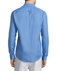 Vince Linen Blend Long Sleeve Sport Shirt French Blue