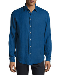 Armani Collezioni Linen Sport Shirt Electric Blue
