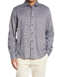 Ted Baker London Mitre Knit Linen Cotton Button Up Shirt In Navy At Nordstrom