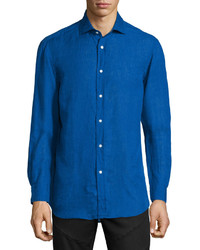 Ralph Lauren Solid Linencotton Long Sleeve Sport Shirt Navy
