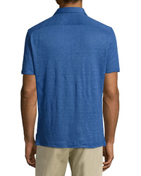 Ermenegildo Zegna Linen Short Sleeve Polo Shirt Blue