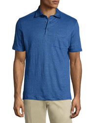 Ermenegildo Zegna Linen Short Sleeve Polo Shirt Blue