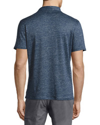 Neiman Marcus Short Sleeve Linen Polo Shirt Blue