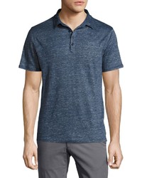 Neiman Marcus Short Sleeve Linen Polo Shirt Blue