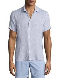 Orlebar Brown Meden Tailored Fit Short Sleeve Linen Shirt Navy