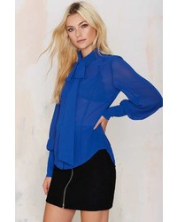 Nasty Gal Mademoiselle Pussy Bow Blouse Blue