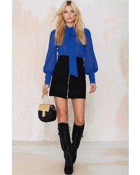 Nasty Gal Mademoiselle Pussy Bow Blouse Blue