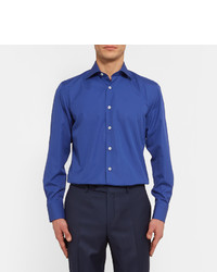 Canali Blue Cutaway Collar Cotton Shirt