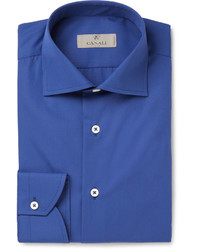 Canali Blue Cutaway Collar Cotton Shirt