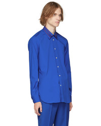 Alexander McQueen Blue Logo Tape Collar Shirt