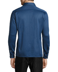 Luciano Barbera Cotton Pique Button Sport Shirt Blue